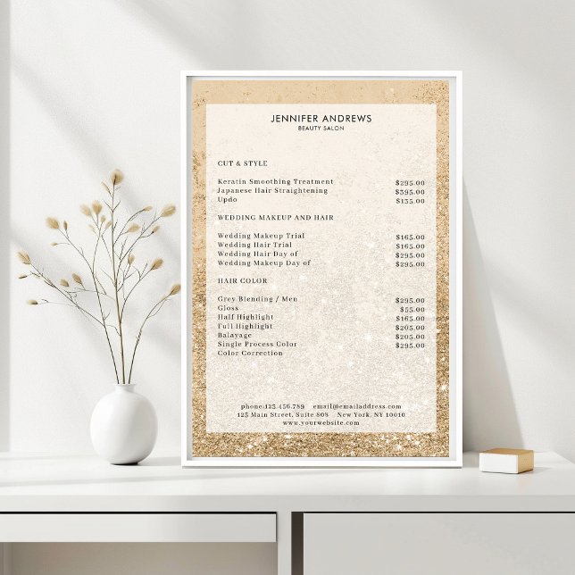 Modern Gold Glitter Salon Price List Poster (Creator Uploaded)