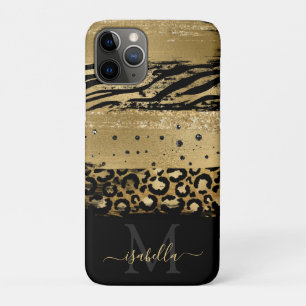 Modern Gold Glitter Script Monogrammed iPhone 11 Pro Case