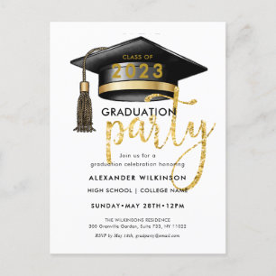 Modern Gold Glitter Script Simple GRAD Party Invitation Postcard