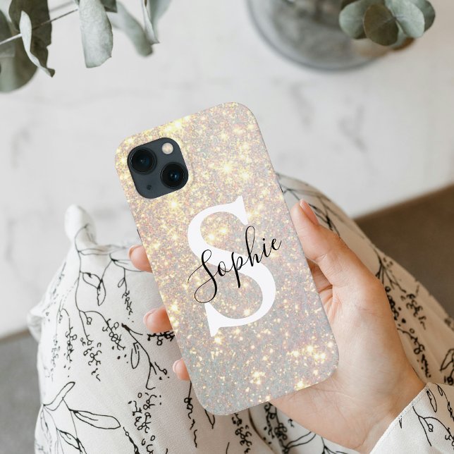 Modern Gold Glitter Spark  | Personal Initial  Case-Mate iPhone Case (Creator Uploaded)