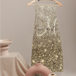 Modern Gold Glitter Sparkles Personalised Name Apron