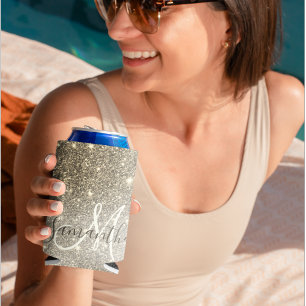 Modern Gold Glitter Sparkles Personalised Name Can Cooler
