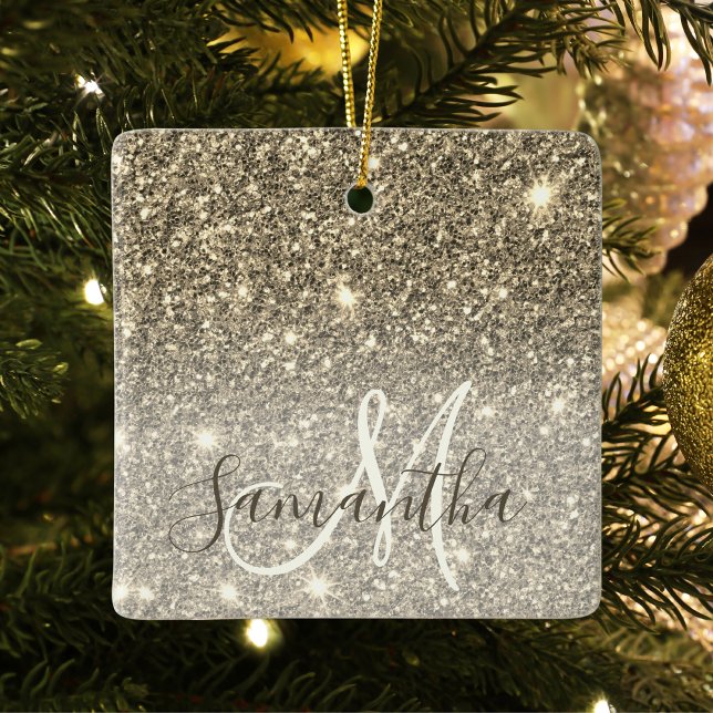 Modern Gold Glitter Sparkles Personalised Name Ceramic Ornament (Creator Uploaded)