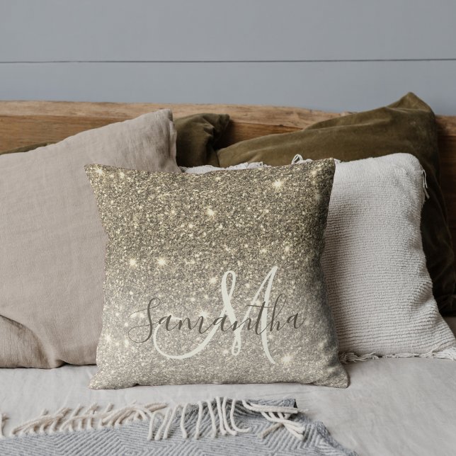 Modern Gold Glitter Sparkles Personalised Name Cushion (Creator Uploaded)