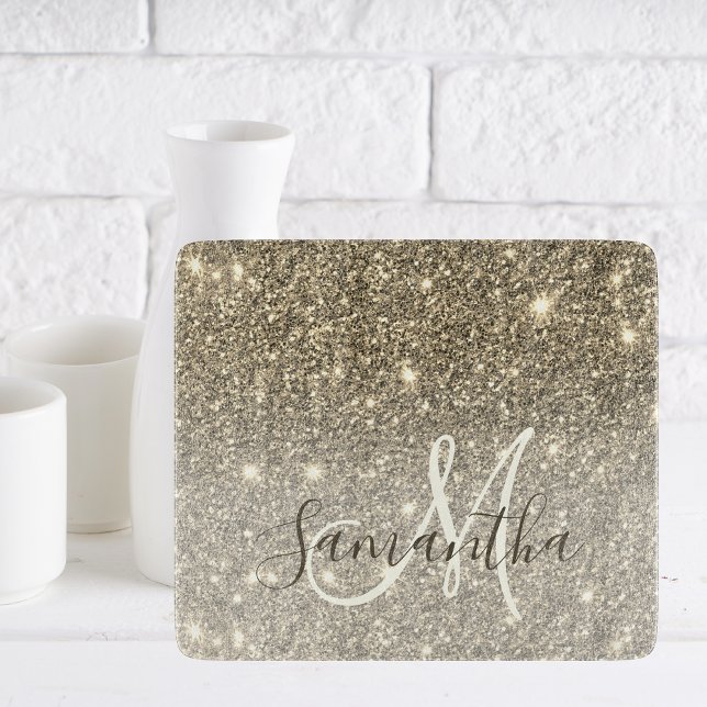 Modern Gold Glitter Sparkles Personalised Name Cutting Board (Creator Uploaded)