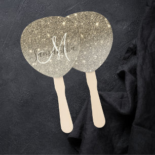 Modern Gold Glitter Sparkles Personalised Name Hand Fan