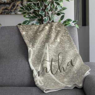 Modern Gold Glitter Sparkles Personalised Name Sherpa Blanket