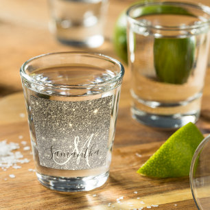Modern Gold Glitter Sparkles Personalised Name Shot Glass