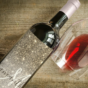 Modern Gold Glitter Sparkles Personalised Name Wine Label