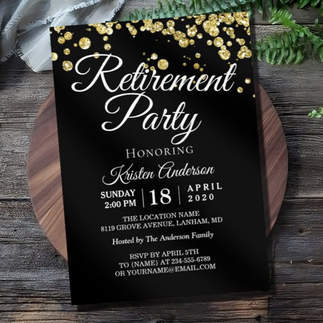 Modern Gold Glitter Sparkles Retirement Party Invitation (Creator Uploaded)