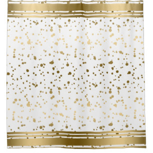 Modern Gold Glitter Splatter And Stripes Shower Curtain