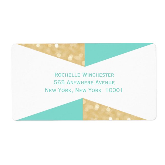 Modern Gold Glitter & Teal Wedding Address Labels (Front)