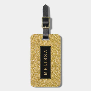 Modern Gold Glitter Texture Black Accent Luggage Tag