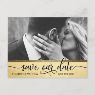 Modern Gold Glitter Wedding SAVE OUR DATE w/ PHOTO Announcement Postcard
