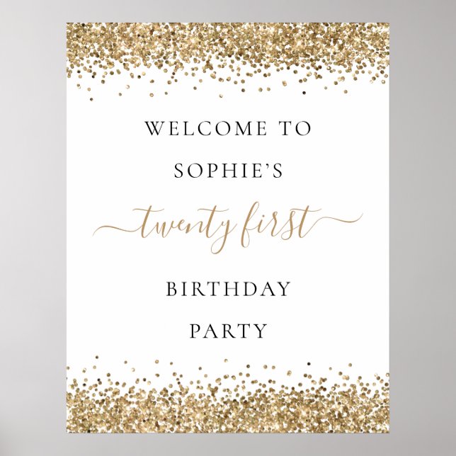 Modern Gold Glitter Welcome 21st Birthday Party Poster (Front)