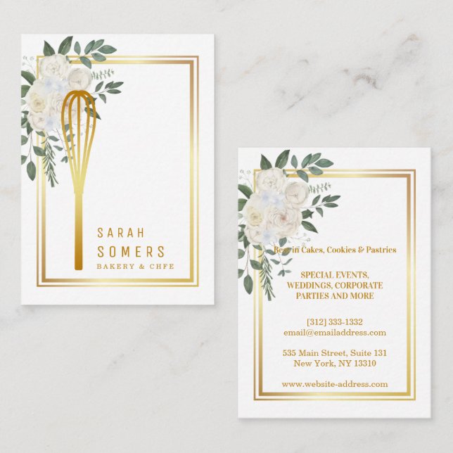 Modern Gold Glitter Whisk Bakery Business Card (Front/Back)