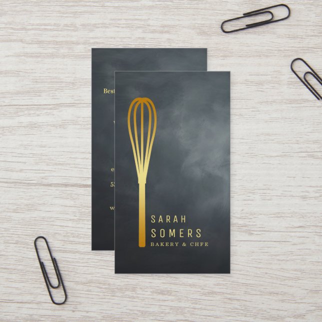 Modern Gold Glitter Whisk Bakery Business Card (Front/Back In Situ)