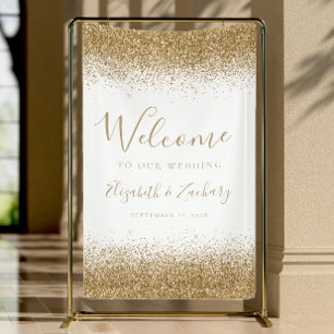Modern Gold Glitter White Wedding Welcome Banner