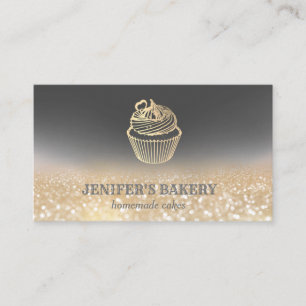 Modern gold glittery cupcake homemade bakery business card