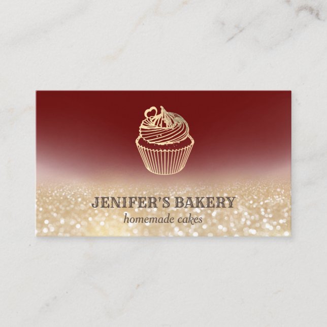 Modern gold glittery cupcake homemade bakery business card (Front)