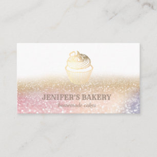 Modern gold glittery cupcake homemade bakery business card