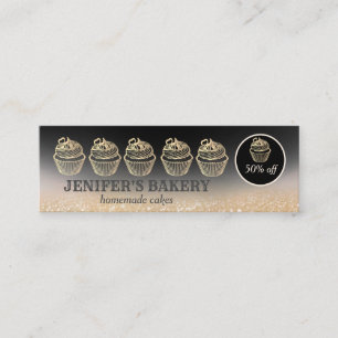 Modern gold glittery cupcake homemade bakery mini business card