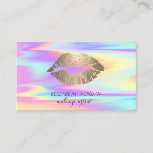 Modern,Gold Glittery Lips,Makeup, Holographic Business Card