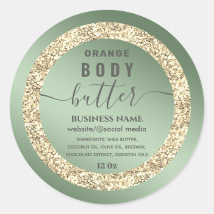 Modern gold glittery script body butter label