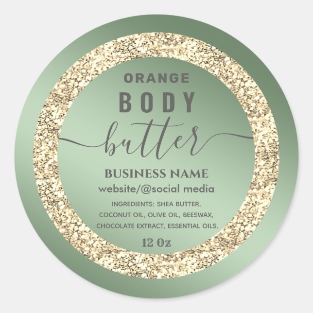 Modern gold glittery  script body butter label (Front)