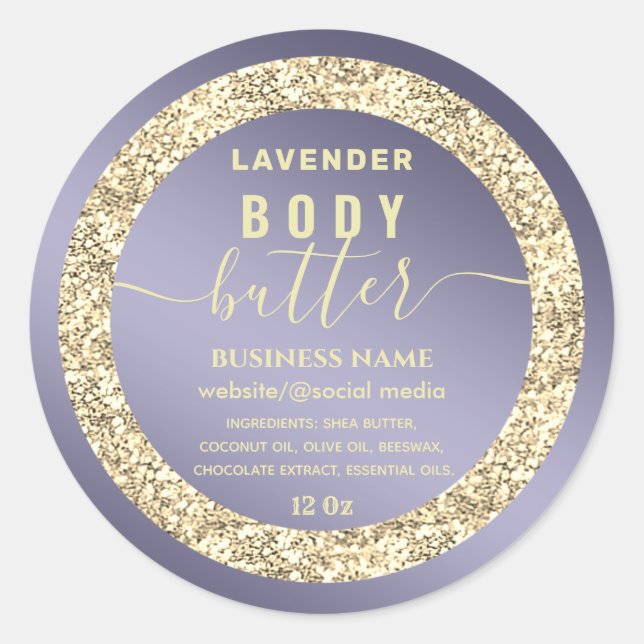 Modern gold glittery  script body butter label (Front)