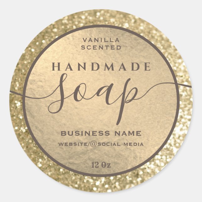 Modern  gold glittery sparkle script soap label (Front)