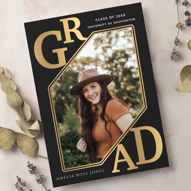 Modern Gold GRAD Graduation photo Invitation (Creator Uploaded)