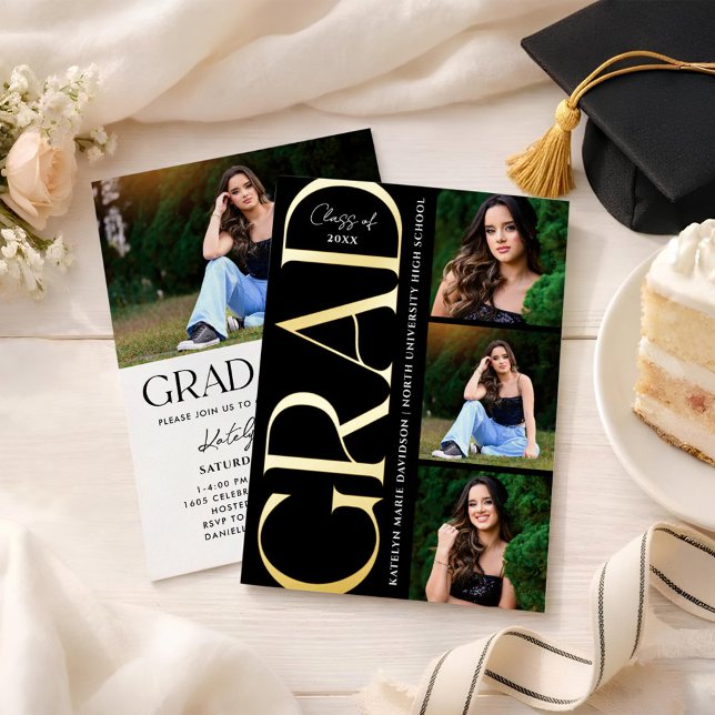 Modern Gold Grad Multi Photo Graduation Party (Creator Uploaded)