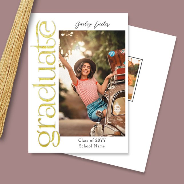 Modern Gold Graduate 2-Photo Collage Graduation Announcement (Creator Uploaded)