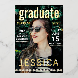 Modern Gold Graduate Magazine Cover Photo Party  Foil Holiday Card