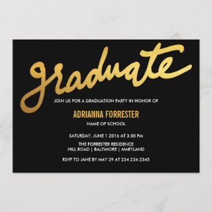 Modern Gold Graduate Typography Black Chevron Invitation