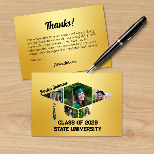 Modern Gold Graduation Cap Shape Photo Collage Thank You Card