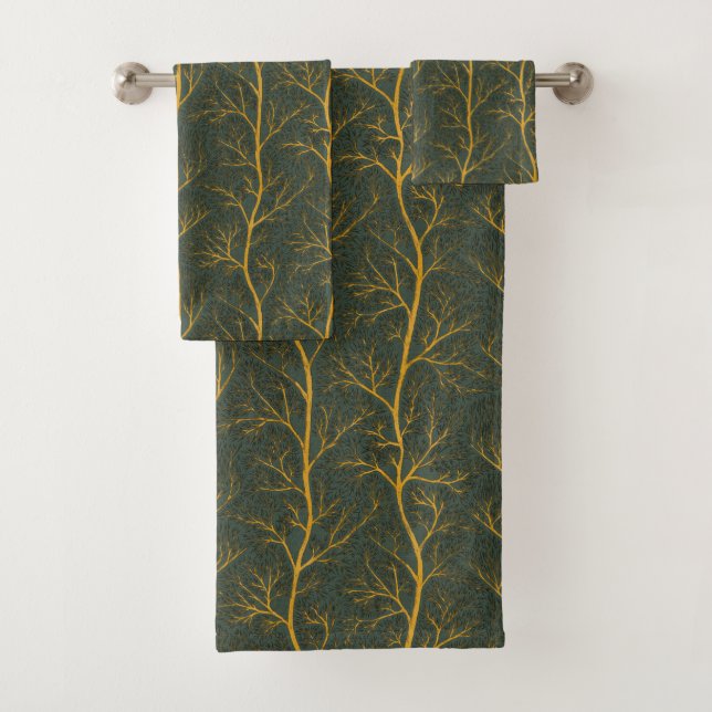 Modern Gold Graphic Tree Branches Bath Towel Set (Insitu)
