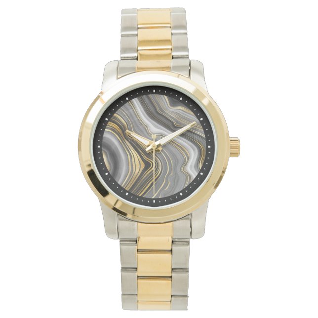Modern Gold & Gray Agate Geode Gemstone Watch (Front)