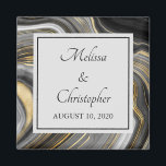 Modern Gold & Gray Agate Geode Mineral Wedding Magnet<br><div class="desc">A wedding magnet with an abstract design with an agate geode mineral pattern. Gold,  gray,  white,  and black swirl together forming elegant waves of color. 
A light gray square with a thin black border layered over top with your text inside.
Perfect for conveying an air of class and elegance.</div>