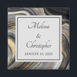 Modern Gold & Gray Agate Geode Mineral Wedding Magnet<br><div class="desc">A wedding magnet with an abstract design with an agate geode mineral pattern. Gold,  gray,  white,  and black swirl together forming elegant waves of color. 
A light gray square with a thin black border layered over top with your text inside.
Perfect for conveying an air of class and elegance.</div>