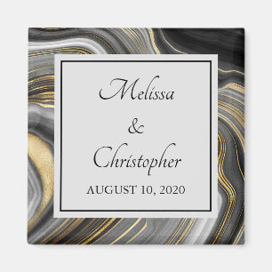 Modern Gold & Gray Agate Geode Mineral Wedding Magnet