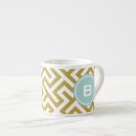 Modern gold greek key geometric patterns monogram espresso cup<br><div class="desc">Chic bold modern elegant stylish decorative greek key gold and turquoise geometric abstract pattern design, the cute contemporary modern Greek key abstract geometric pattern in gold and turquoise give this bold clean design a contemporary and classic look. Cool unique gifts for men. Custom the personalised monogram with your own initials...</div>