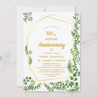 Modern Gold & Green 50th Anniversary Invite