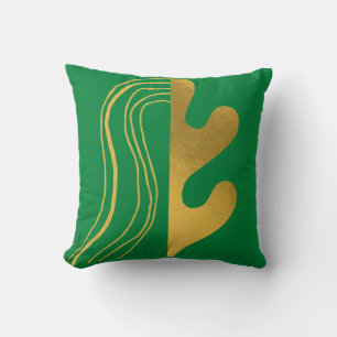 Modern Gold Green Abstract Leaf Cushion