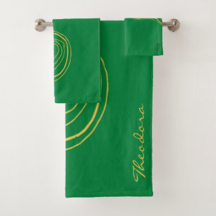 Modern Gold Green Abstract Pattern Bath Towel Set