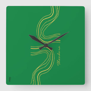 Modern Gold Green Abstract Pattern Square Wall Clock