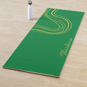 Modern Gold Green Abstract Yoga Mat