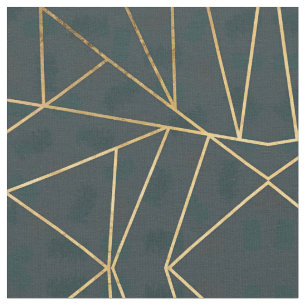 Modern Gold Green Brushstroke Geometric Fabric