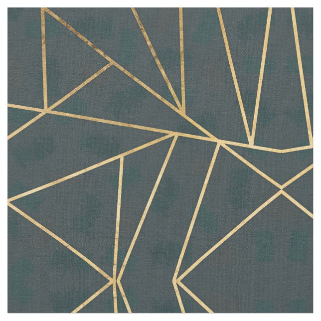 Modern Gold Green Brushstroke Geometric Fabric (Close Up)